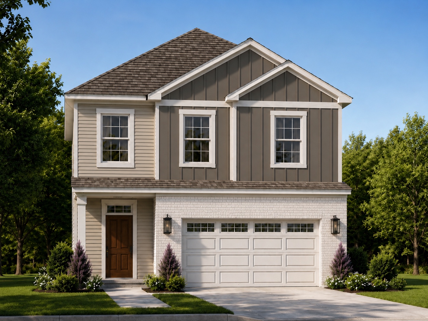 Two-story home with a compact footprint and front-entry garage